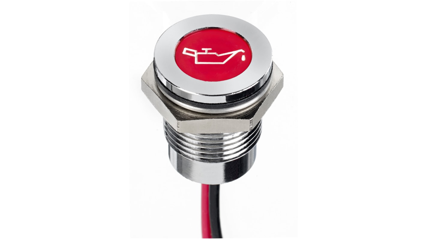 Indicatore da pannello APEM Rosso  a LED, 12V cc, IP67, A filo, foro da 14mm