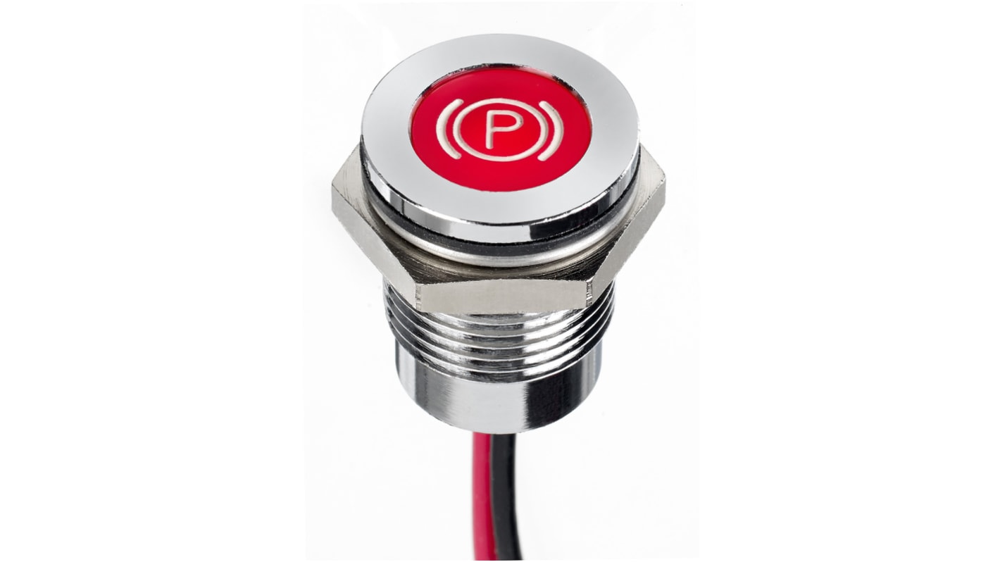 APEM Red Panel Mount Indicator, 12V dc, 14mm Mounting Hole Size, Lead Wires Termination, IP67