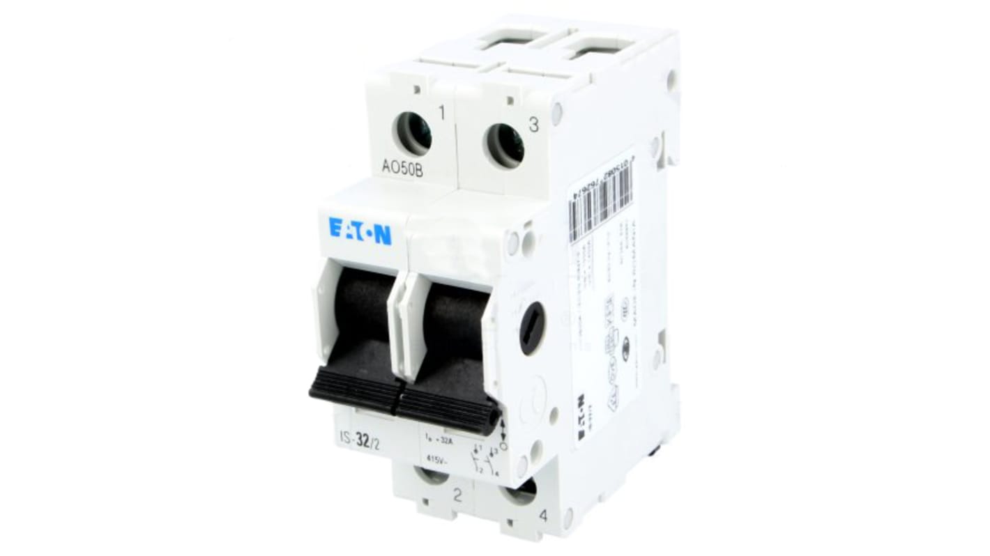 Eaton 2P Pole Isolator Switch - 32A Maximum Current, IP40
