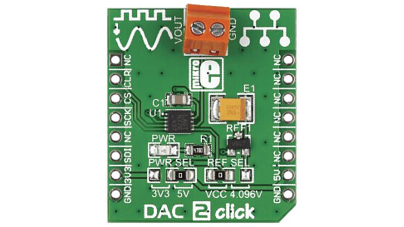 Placa complementaria Convertidor digital a analógico de 16 bits MikroElektronika DAC 2 Click - MIKROE-1918