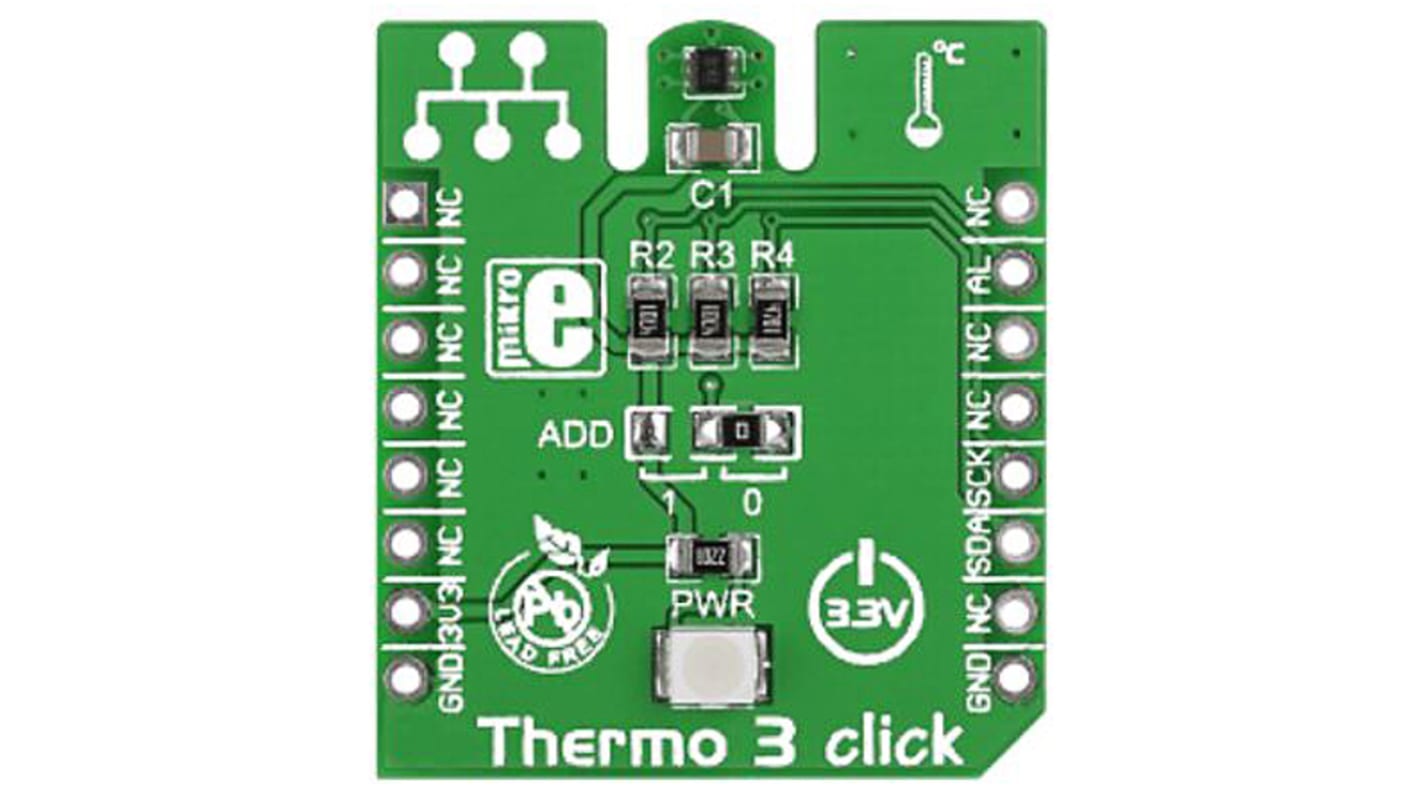 Scheda aggiuntiva Thermo 3 Click MikroElektronika, con Sensore di temperatura