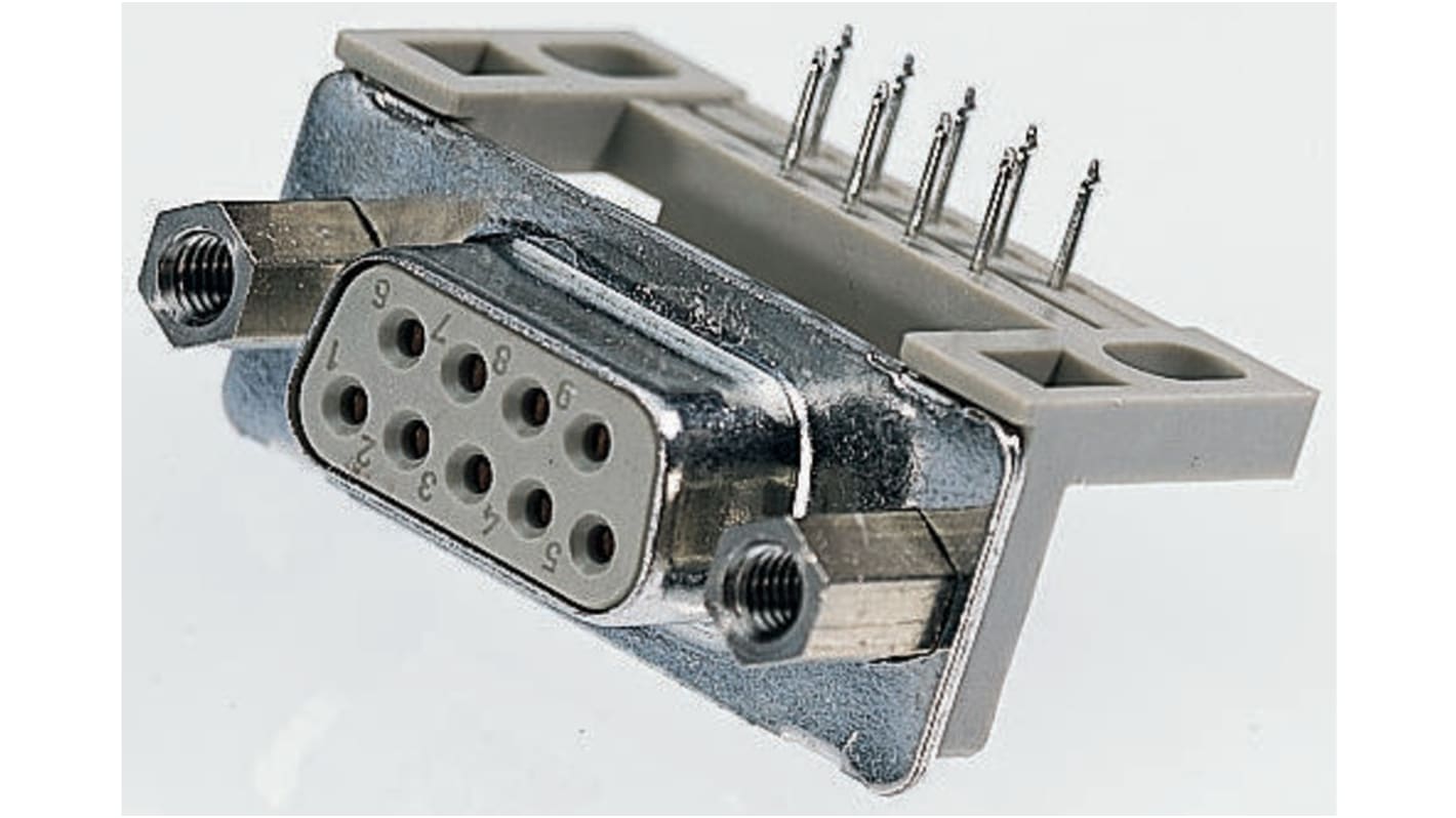 Provertha TMC 9 Way Right Angle Through Hole D-sub Connector Plug, 2.75mm Pitch, with 4-40 UNC screwlocks, Guide Frame