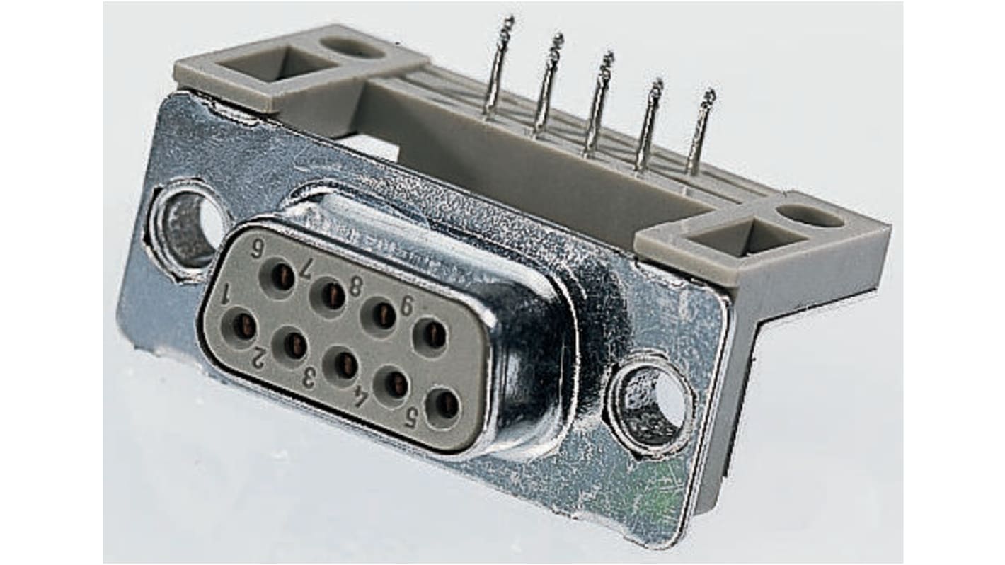 Provertha TMC 25 Way Right Angle Through Hole D-sub Connector Socket, 2.84mm Pitch, with Guide Frame, M3 inserts