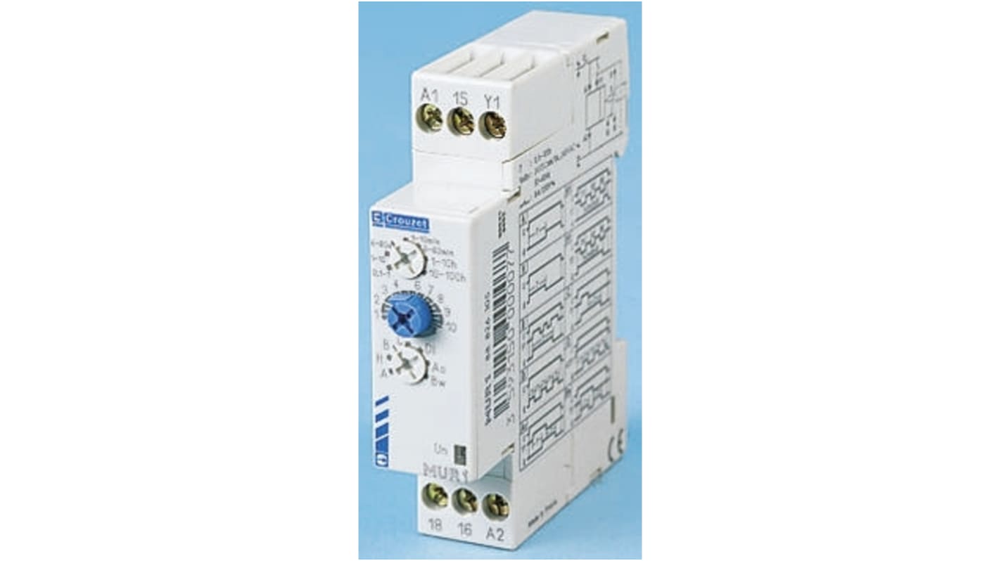 Crouzet DIN Rail Mount Time Delay Relay, 12 → 240V ac/dc, 1-Contact, 1 → 10 min, 1 → 10 s, 1