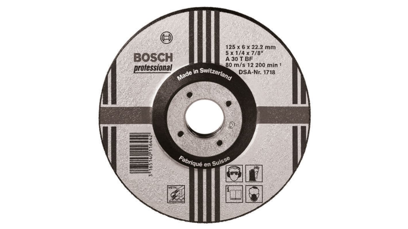 Bosch Expert for Metal Schleifbockscheibe, Korngröße P30 Aluminiumoxid, 115mm x 6mm x 22.23mm, 80m/s