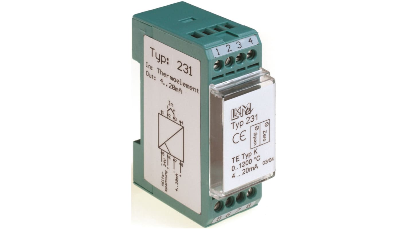 LKMelectronic Temperatur-Messumformer 24 VDC, für Thermoelemente Typ E, J, K, L, N, T und U