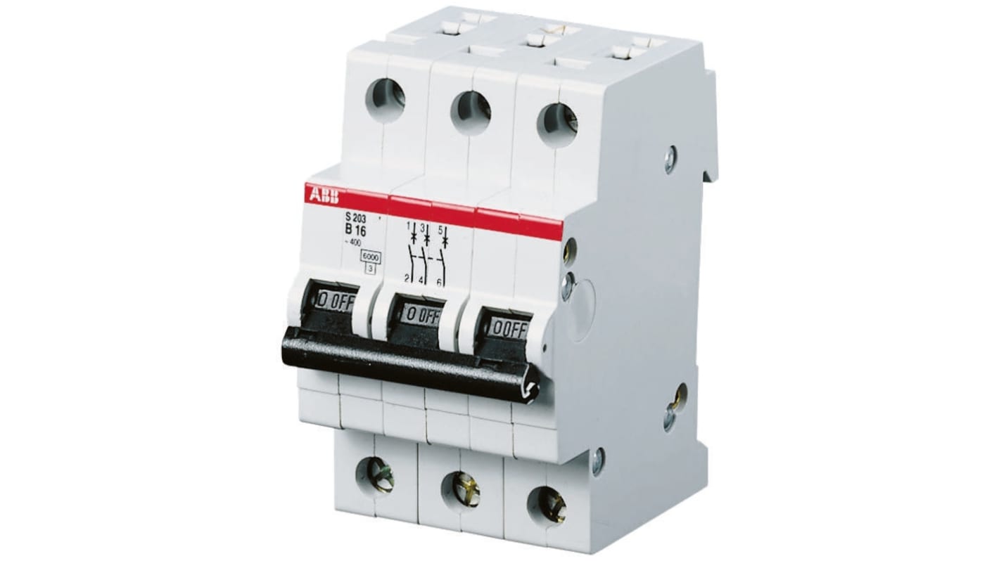 Interruptor automático 3P, 16A, Curva Tipo B, Poder de corte 6 kA S203-B16, System Pro M Compact, Montaje en Carril DIN