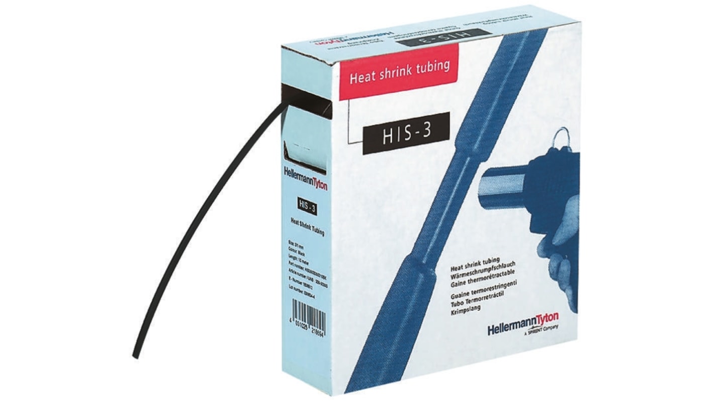 HellermannTyton Heat Shrink Tubing, Green 12mm Sleeve Dia. x 5m Length 3:1 Ratio, HIS-3 Series