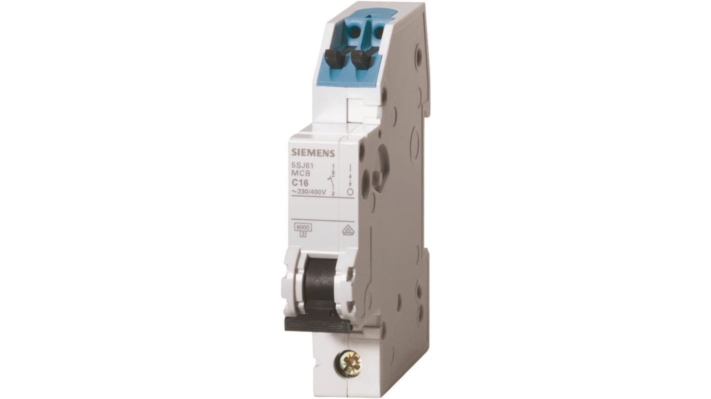 Siemens Sentron 5SJ6 MCB, 1P, 10A Curve B, 230V AC, 60V DC, 6 kA Breaking Capacity