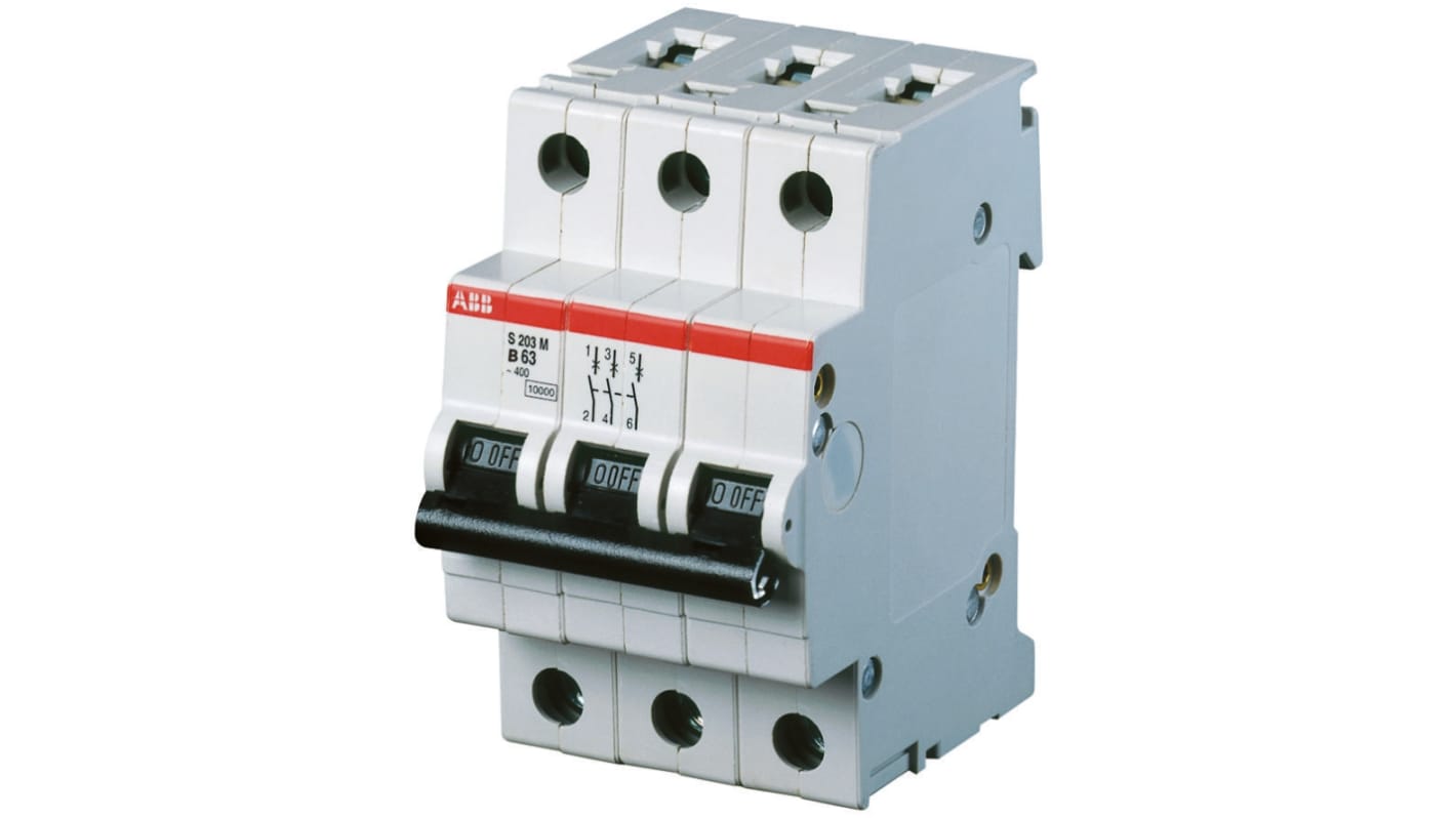 ABB System Pro M Compact S200M MCB, 3P, 25A Curve B, 440V AC, 10 kA Breaking Capacity