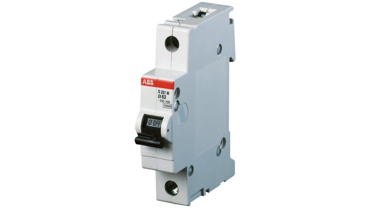 ABB System Pro M Compact S200M MCB, 1P, 63A Curve B, 253V AC, 72V DC, 10 kA Breaking Capacity