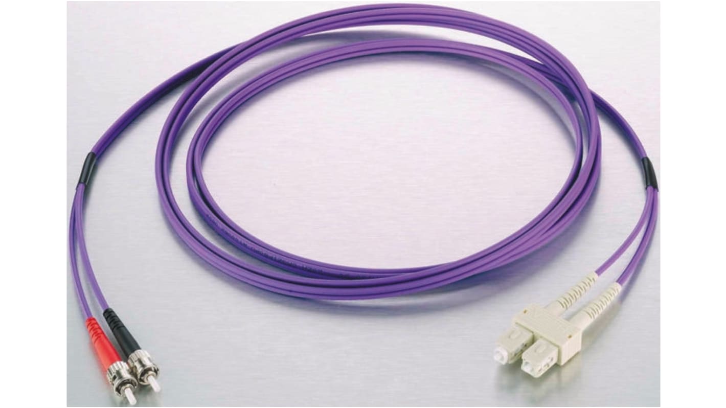 RS PRO MT-RJ to ST Duplex Multi Mode OM3 Fibre Optic Cable, 50/125μm, Purple, 1m