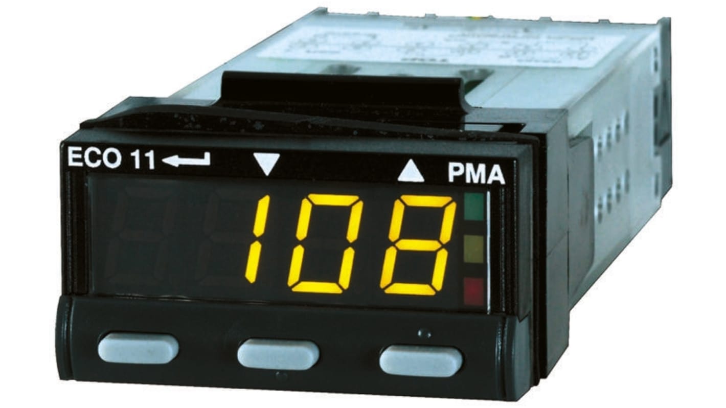 P.M.A ECO 11 PID Temperature Controller, 48 x 24 (1/32 DIN)mm, 2 Output Relay, SSR, 90 → 264 V ac Supply Voltage