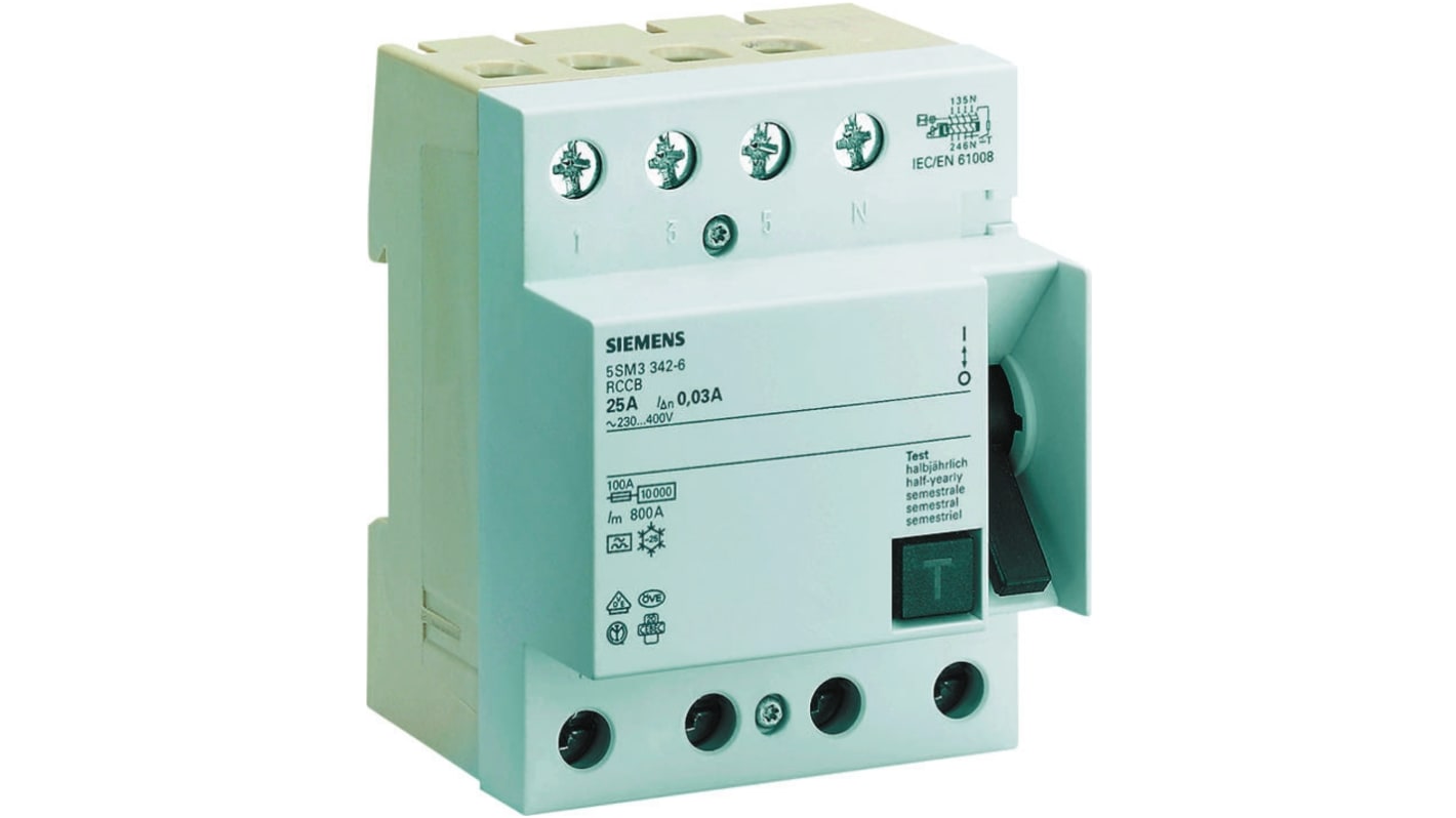 Siemens 5SM3 RCCB, 80A, 4 Pole, 30mA, Type B, 400V ac