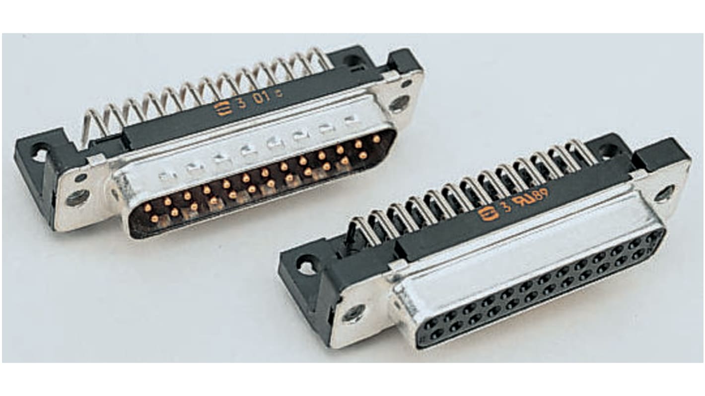 Harting 37 Way Right Angle Through Hole D-sub Connector Socket, 2.76mm Pitch, with M3 Threaded Inserts