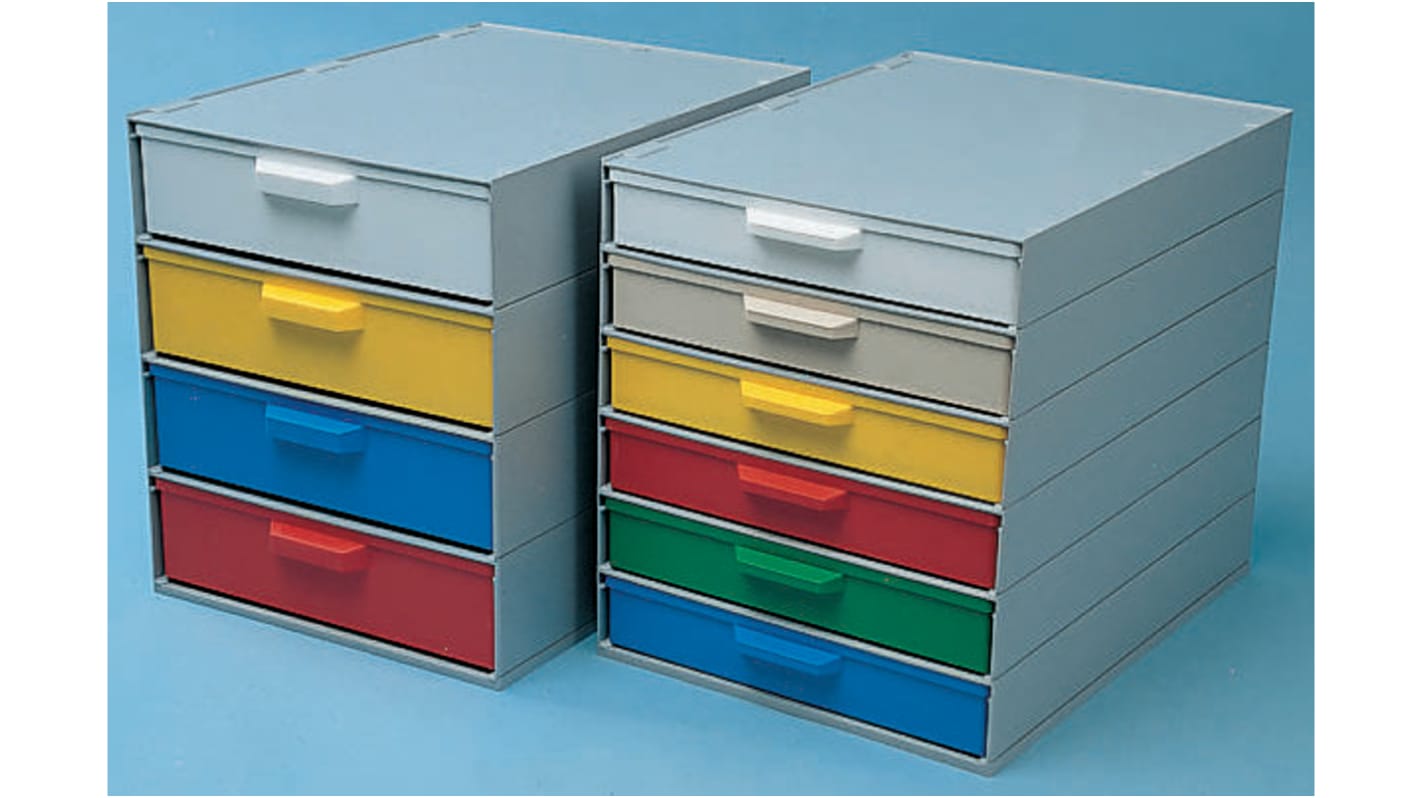 RS PRO 4 Drawer Storage Unit, 305mm x 257mm x 355mm, Blue, Red, White, Yellow