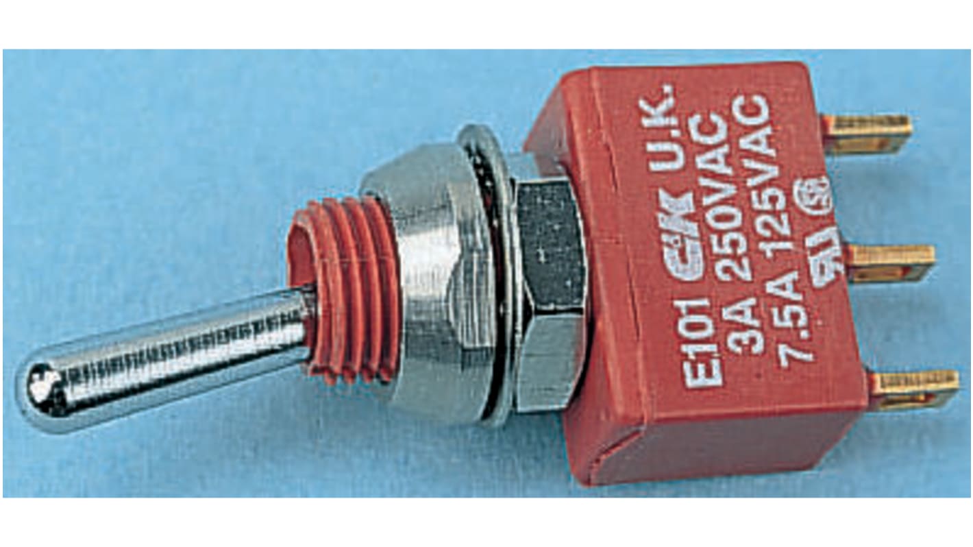 C & K Toggle Switch, Panel Mount, On-Off-(On), SPDT, Solder Terminal