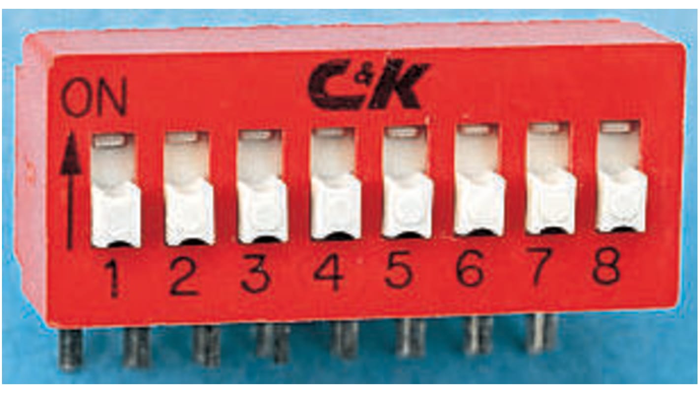 Interruttore DIP BD02AV, SPST, 25 mA a 25 V c.c., 2 posizioni, attuatore a Esteso, Foro passante