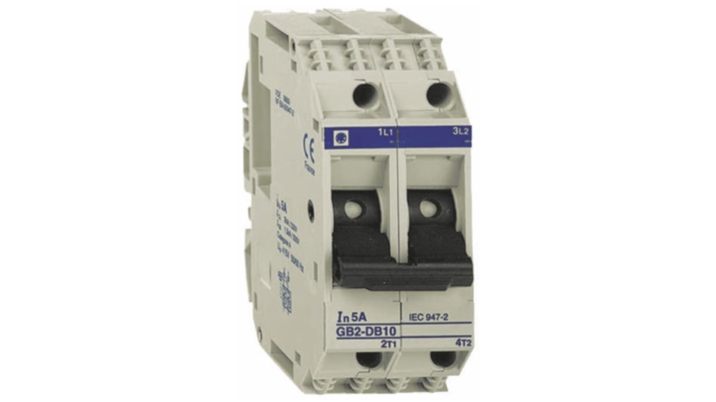 Schneider Electric Thermal Circuit Breaker - GB2 2 Pole 277V ac Voltage Rating DIN Rail Mount, 3A Current Rating