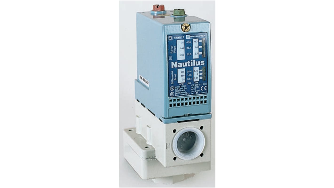 Capteur de pression Telemecanique Sensors, Différentiel 10bar max, pour Air, eau douce, fluide hydraulique, eau de mer,