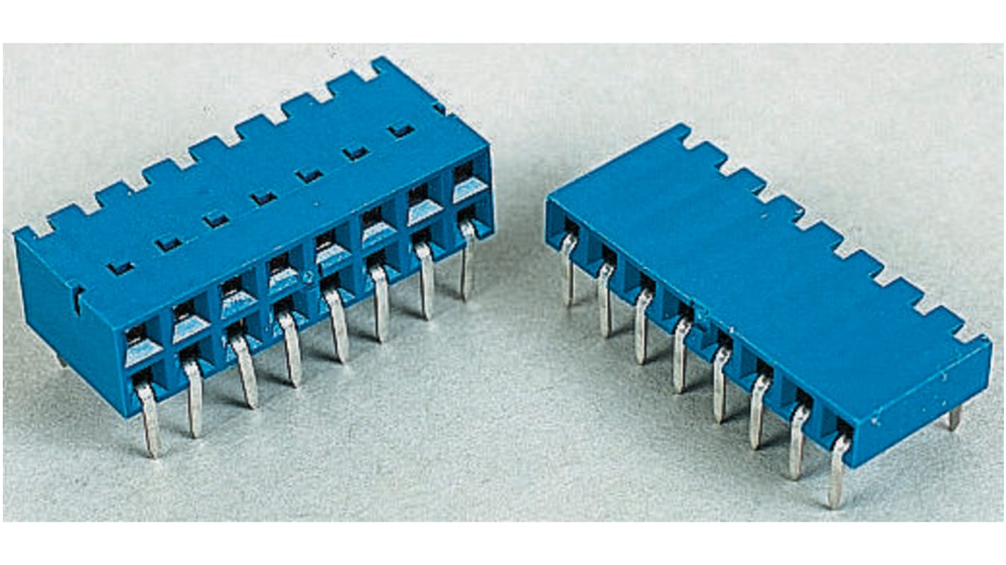 Conector hembra para PCB Ángulo de 90° Amphenol ICC serie Dubox, de 5 vías en 1 fila, paso 2.54mm, 1 kV, 12A, Montaje