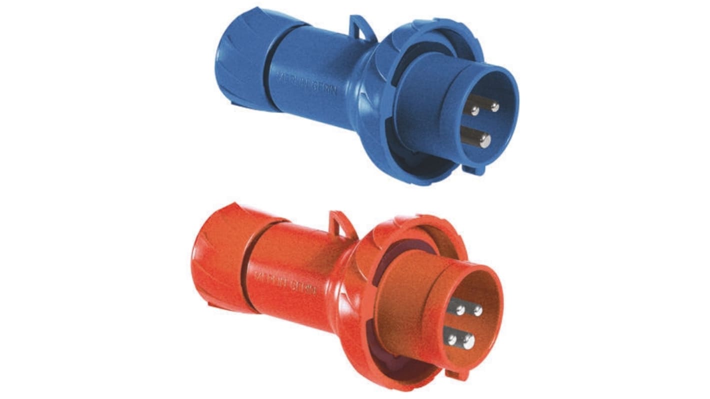 Conector de potencia industrial Macho, Formato 3P + E, Orientación Recto, PratiKa, Rojo, 415 V, 32A, IP67