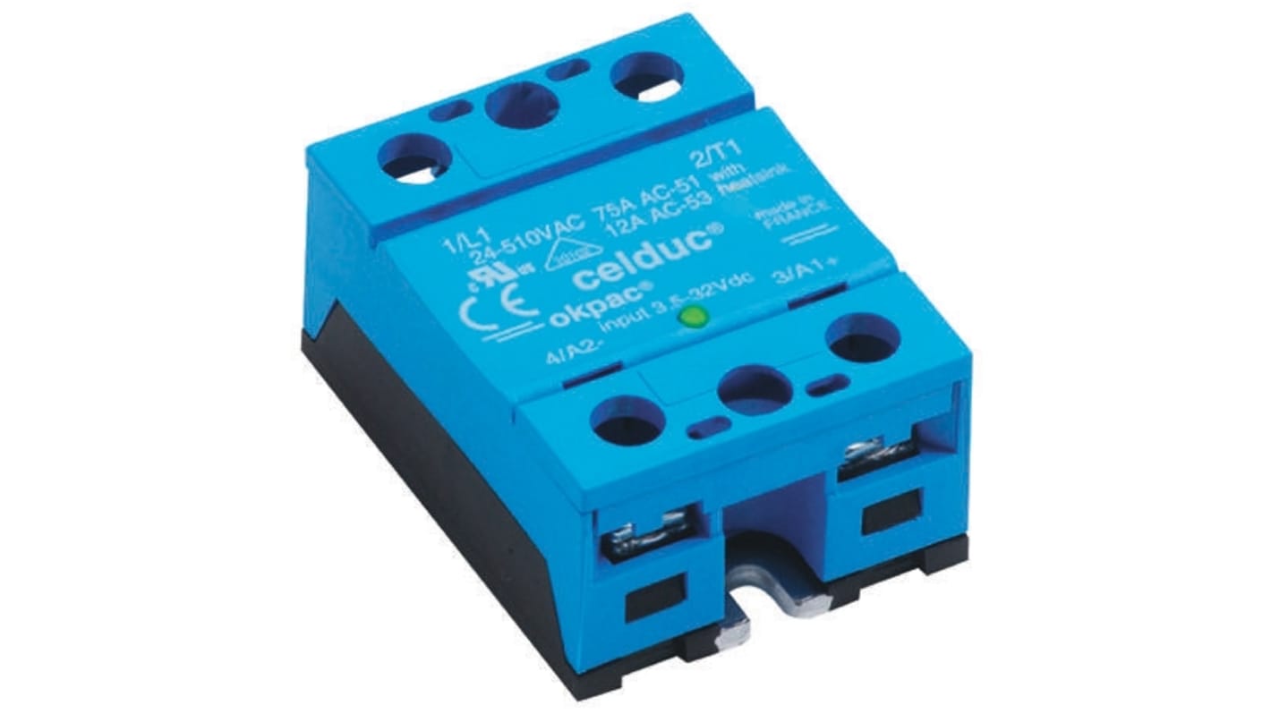 Celduc SO8 Series Solid State Relay, 50 A Load, Panel Mount, 275 V rms Load, 32 V Control