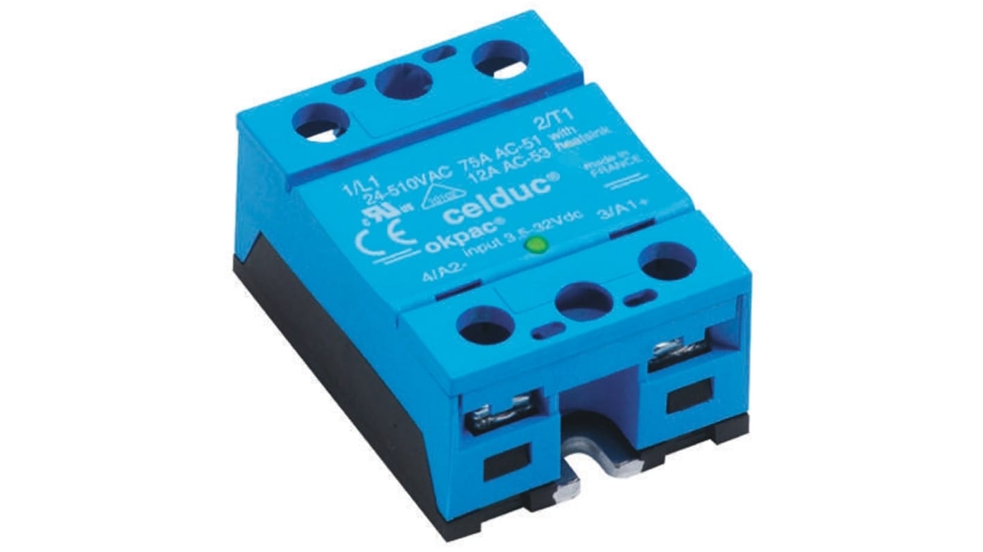 Celduc SO9 Series Solid State Relay, 60 A Load, Panel Mount, 280 V rms Load, 32 V Control