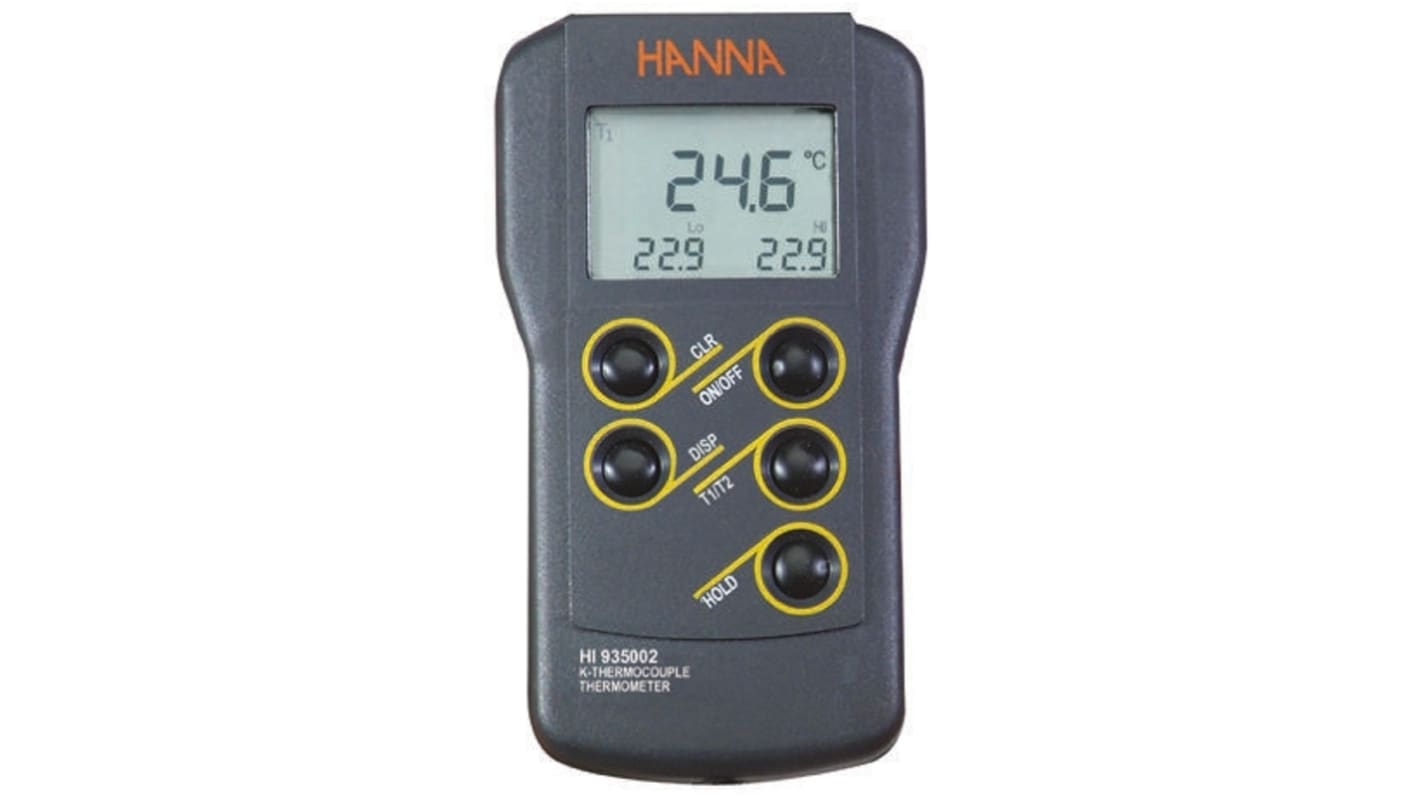 Hanna Instruments HI 935002 Wired Digital Thermometer for Laboratory Use, K Probe, 2 Input(s), +1350°C Max, ±0.2 %