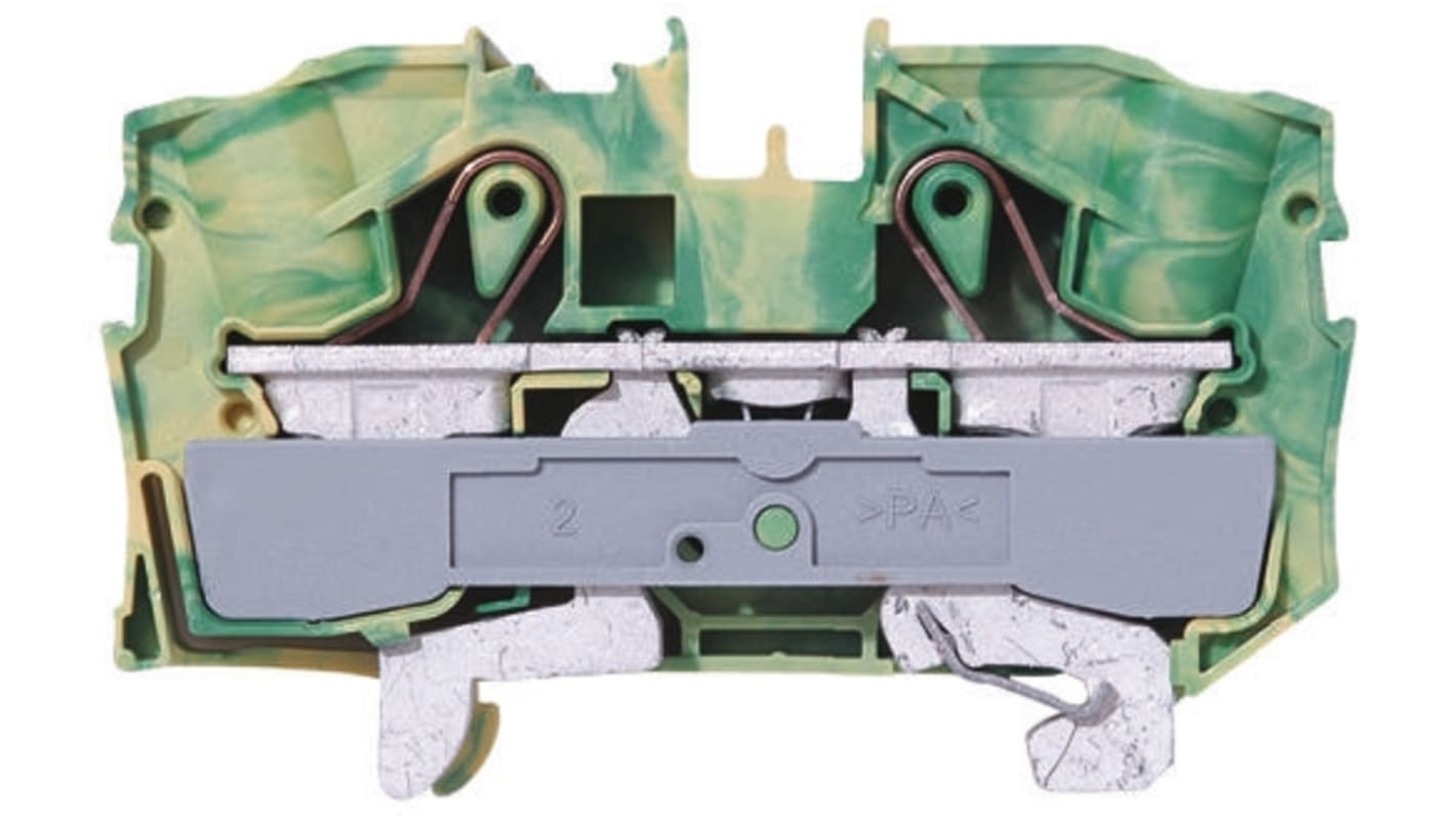 WAGO TOPJOB S, 2016 Series Green/Yellow Earth Terminal Block, 16mm², Single-Level, Push-In Cage Clamp Termination,