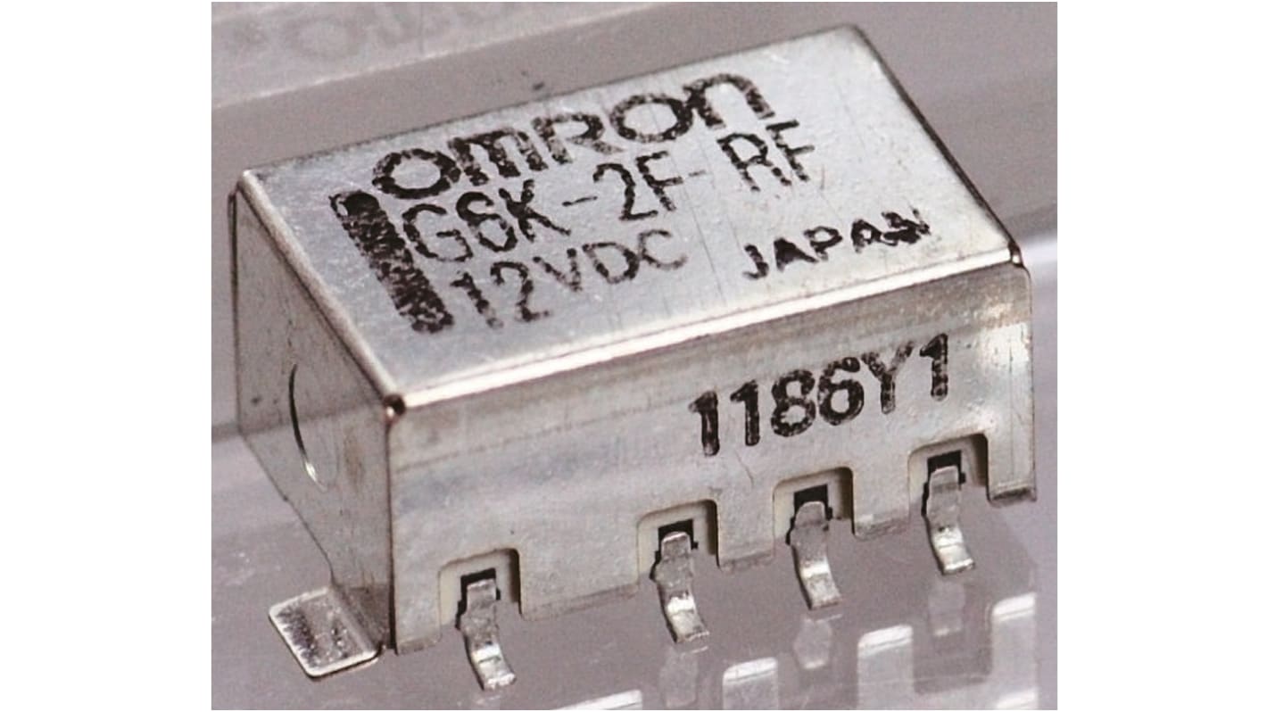 RF-relé DPDT, Nyomtatott áramkörre szerelhető, 1GHz, 4.5V dc