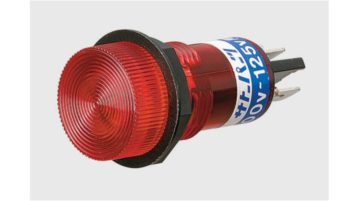 Red Neon Indicator Lamp, , Solder/Push-On Terminals, 100 → 125 V ac