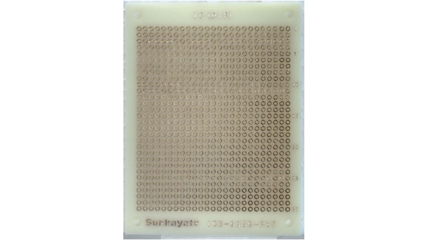 サンハヤト ユニバーサル基板 穴ピッチ：2.54 x 2.54mm, 穴経1mm ICB-86G-PBF
