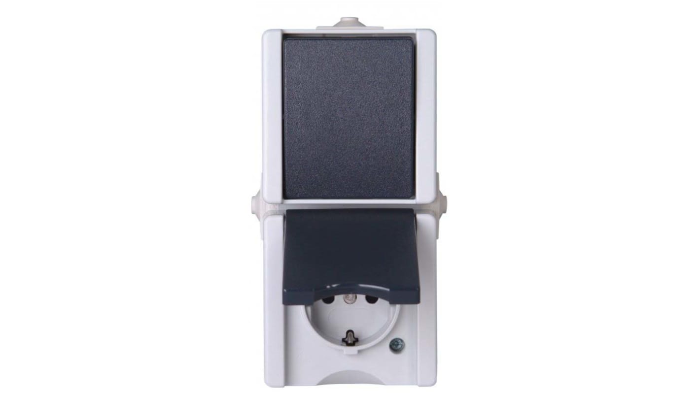 Kopp proAQA Grey 2 Gang Plug Socket, 2 Poles, 16A, Type F - German Schuko, Outdoor Use