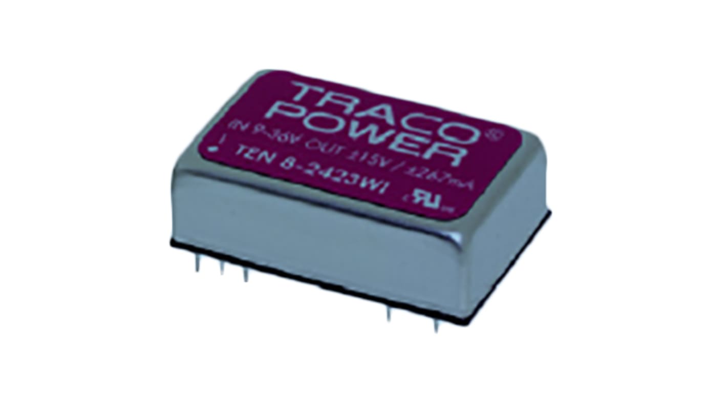 TRACOPOWER TEN 8WI DC-DC Converter, ±15V dc/ ±265mA Output, 18 → 75 V dc Input, 8W, Through Hole, +85°C Max Temp