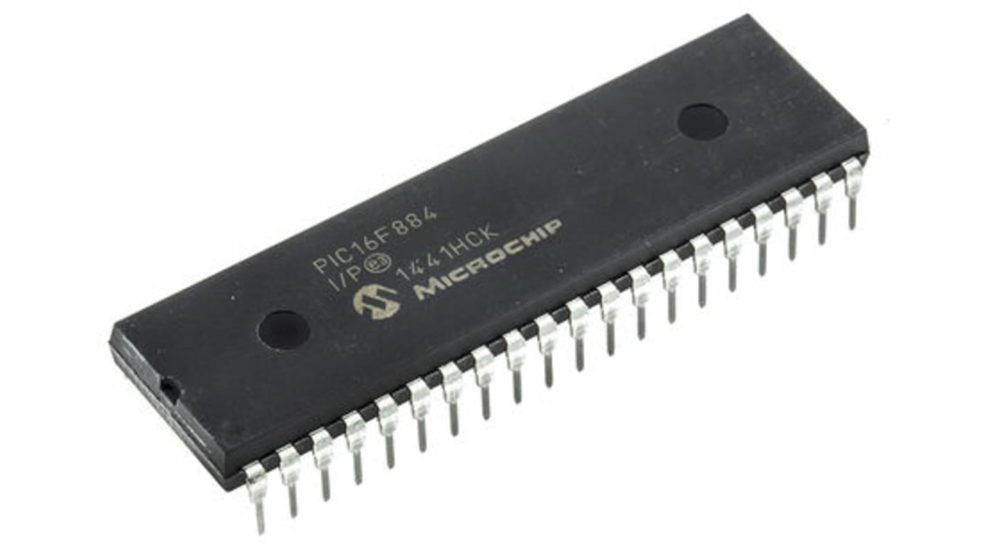 Microchip PIC16F884-I/P, 8bit PIC Microcontroller, PIC16F, 20MHz, 256 B, 4096 x 14 words Flash, 40-Pin PDIP