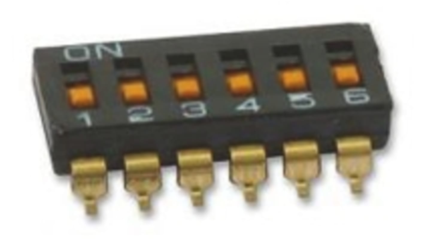Omron DIP-Schalter Gleiter 6-stellig 6-polig, Kontakte vergoldet 25 mA @ 24 V dc, bis +70°C