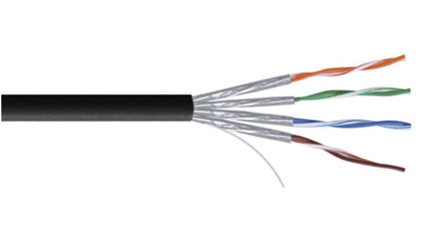 Câble Ethernet catégorie 7a U/FTP RS PRO, Noir, 100m PVC Sans terminaison