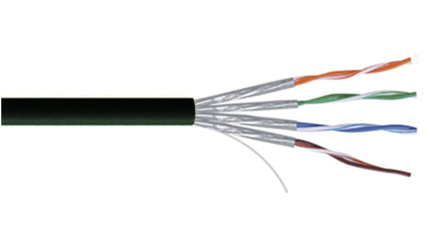 Cable Ethernet Cat7a U/FTP RS PRO de color Negro, long. 100m, funda de LSZH, Libre de halógenos y bajo nivel de humo