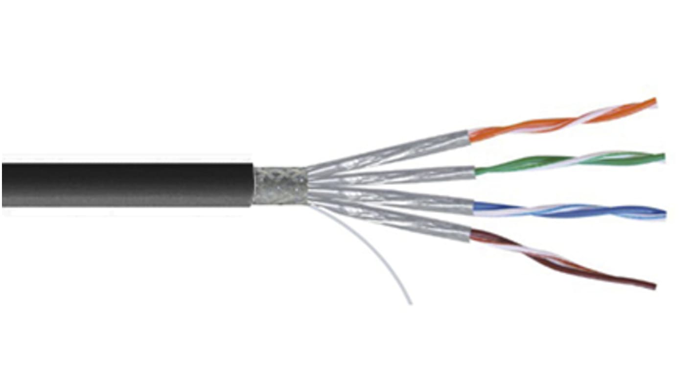 RS PRO Ethernetkabel Cat.7a, 100m, Schwarz Verlegekabel S/FTP, Aussen ø 8mm, PVC