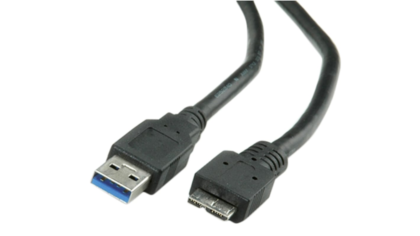 Cable USB 3.0 Roline, con A. USB A Macho, con B. Micro USB B Macho, long. 150mm, color Negro