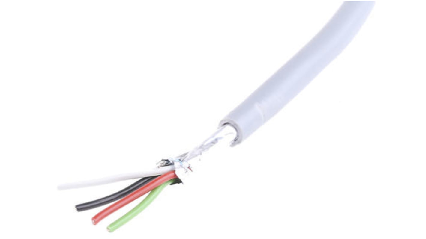 RS PRO Multicore Data Cable, 0.2 mm², 4 Cores, 24 AWG, Screened, 500m, Grey Sheath