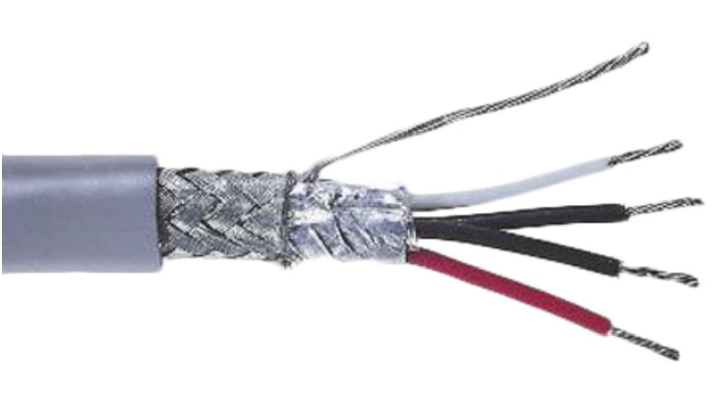 RS PRO Multicore Multipair Industrial Cable, 2 Pairs, 0.2 mm², 24 AWG, Screened, 500m, Grey Sheath