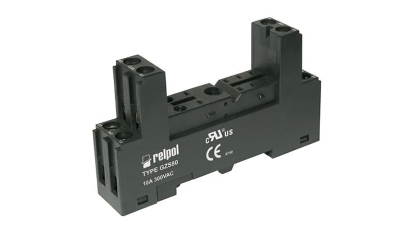 Relpol 8 Pin 300V ac DIN Rail Relay Socket, for use with RM84 Relay, RM85 Inrush Relay, RM85 Relay, RM85 Sensitive