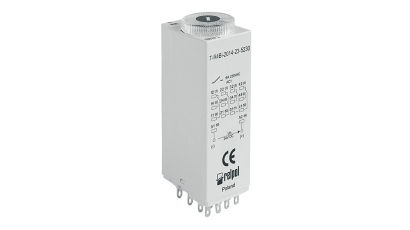 Relpol DIN Rail Mount Timer Relay, 4PDT