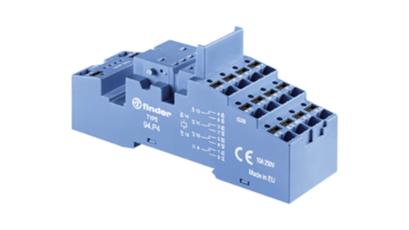 Finder 94 250V ac DIN Rail Relay Socket, for use with 55.32 Relay, 55.34 Relay