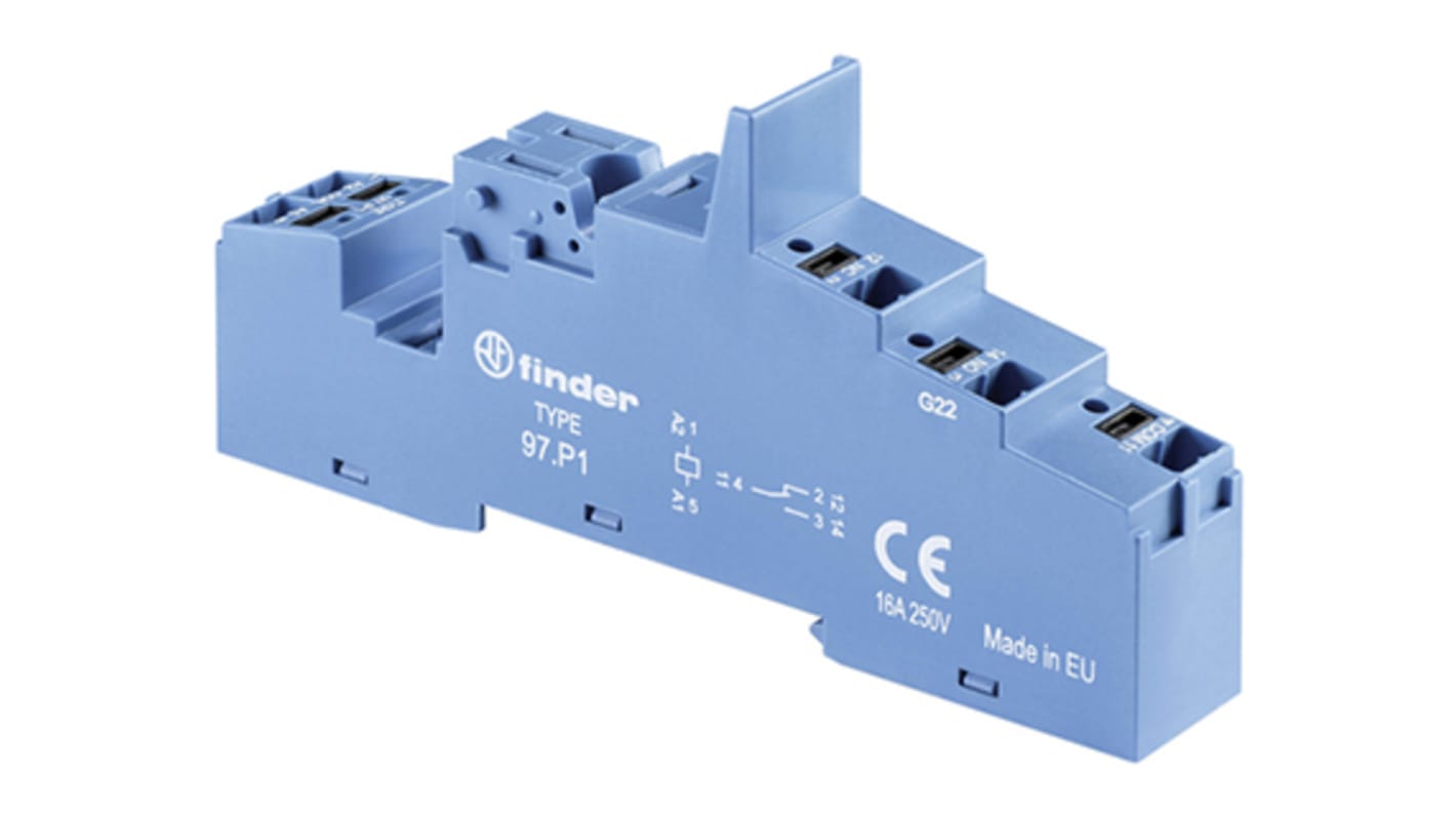 Finder 97 5 Pin 250V ac DIN Rail Relay Socket, for use with 46.61 Relay