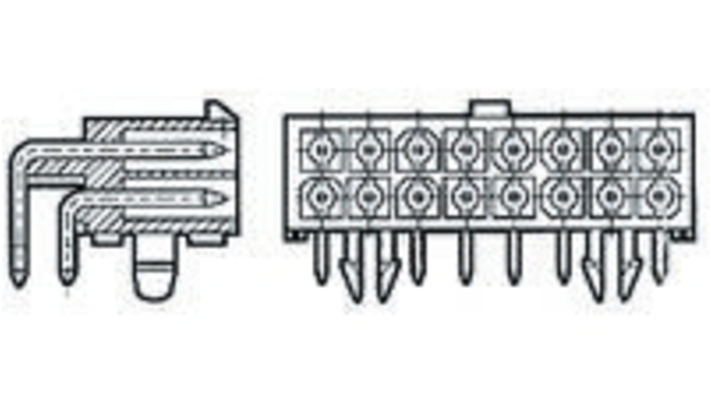 TE Connectivity Mini-Universal MATE-N-LOK Series Right Angle Through Hole PCB Header, 2 Contact(s), 4.14mm Pitch, 1