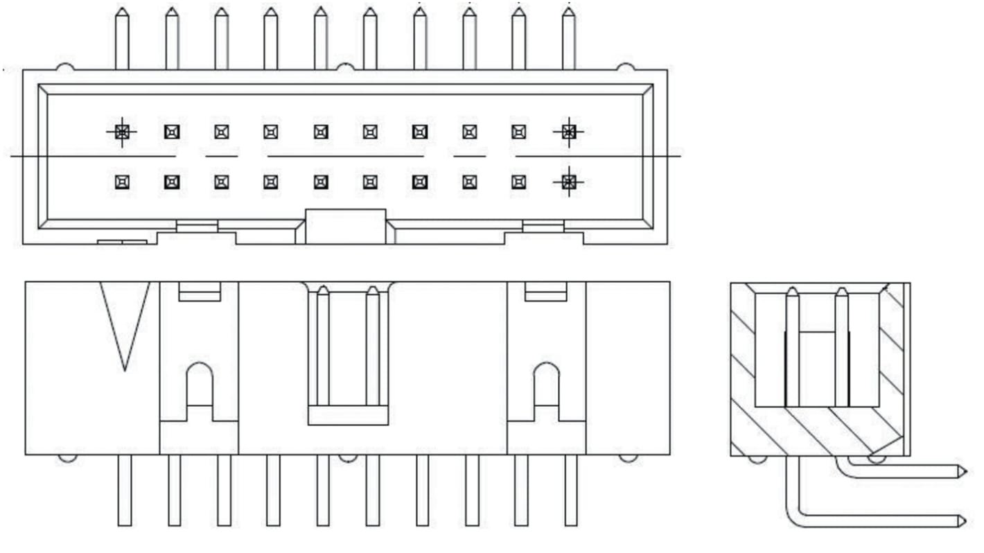 TE Connectivity AMP-LATCH Series Right Angle Through Hole PCB Header, 20 Contact(s), 2.54mm Pitch, 2 Row(s), Shrouded