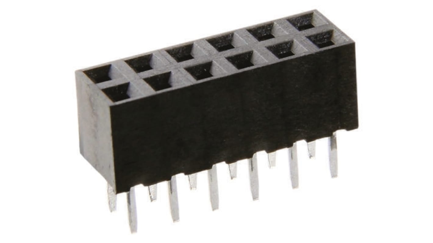 HARWIN Straight Through Hole Mount PCB Socket, 6-Contact, 2-Row, 2mm Pitch, Solder Termination